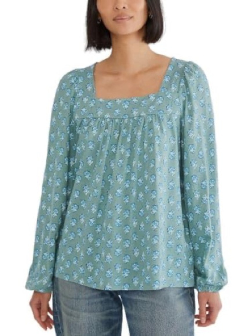 LUCKY BRAND Sage Green Floral Square-Neck Blouse/Med